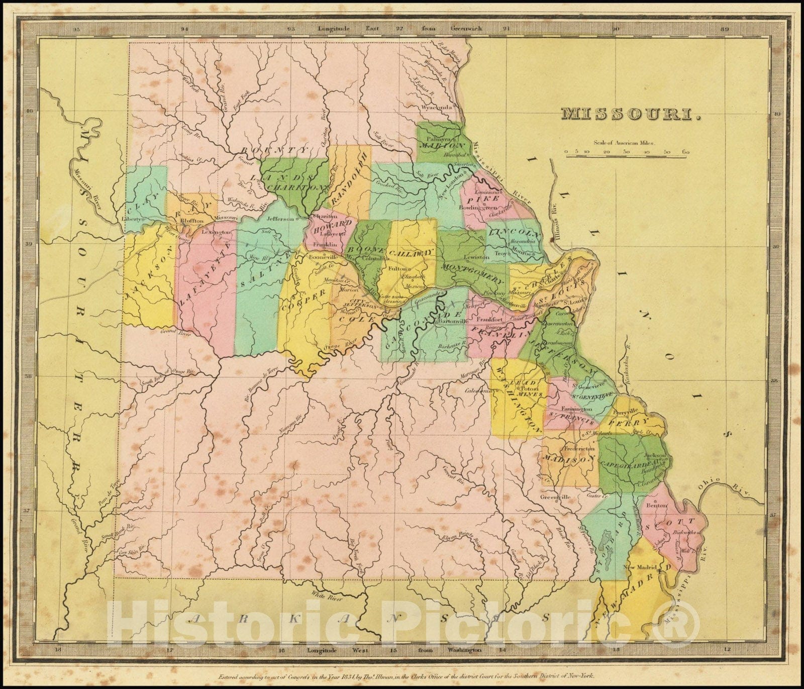 Historic Map : Missouri, 1836, Vintage Wall Art