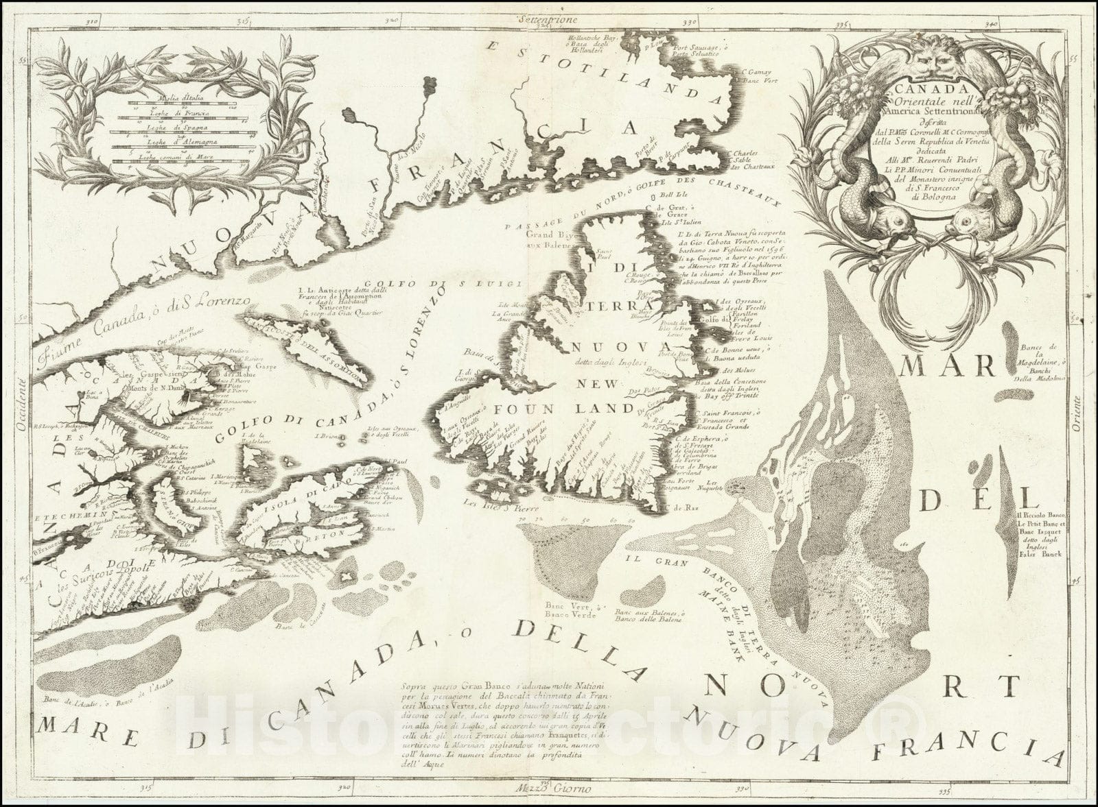 Historic Map : Canada Orientale Nell' America Settentrionale,  1690, Vintage Wall Art