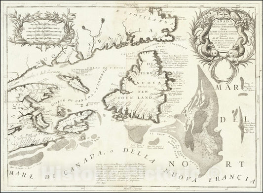 Historic Map : Canada Orientale Nell' America Settentrionale,  1690, Vintage Wall Art