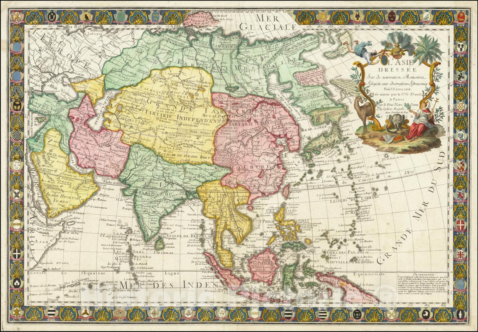 Historic Map : L'Asie Dressee Sur de nouveaux Memoirea, 1732 , Sea of Corea, 1732, Vintage Wall Art