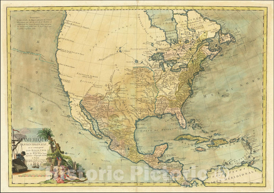 Historic Map : L'Amerique Septentrionale ou se remarquent Les Etats Unis, 1783, 1783, Vintage Wall Art