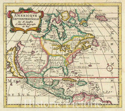 Historic Map : Americque Septentrionale Par N.Sanson,, California as an Island,1683, Vintage Wall Art