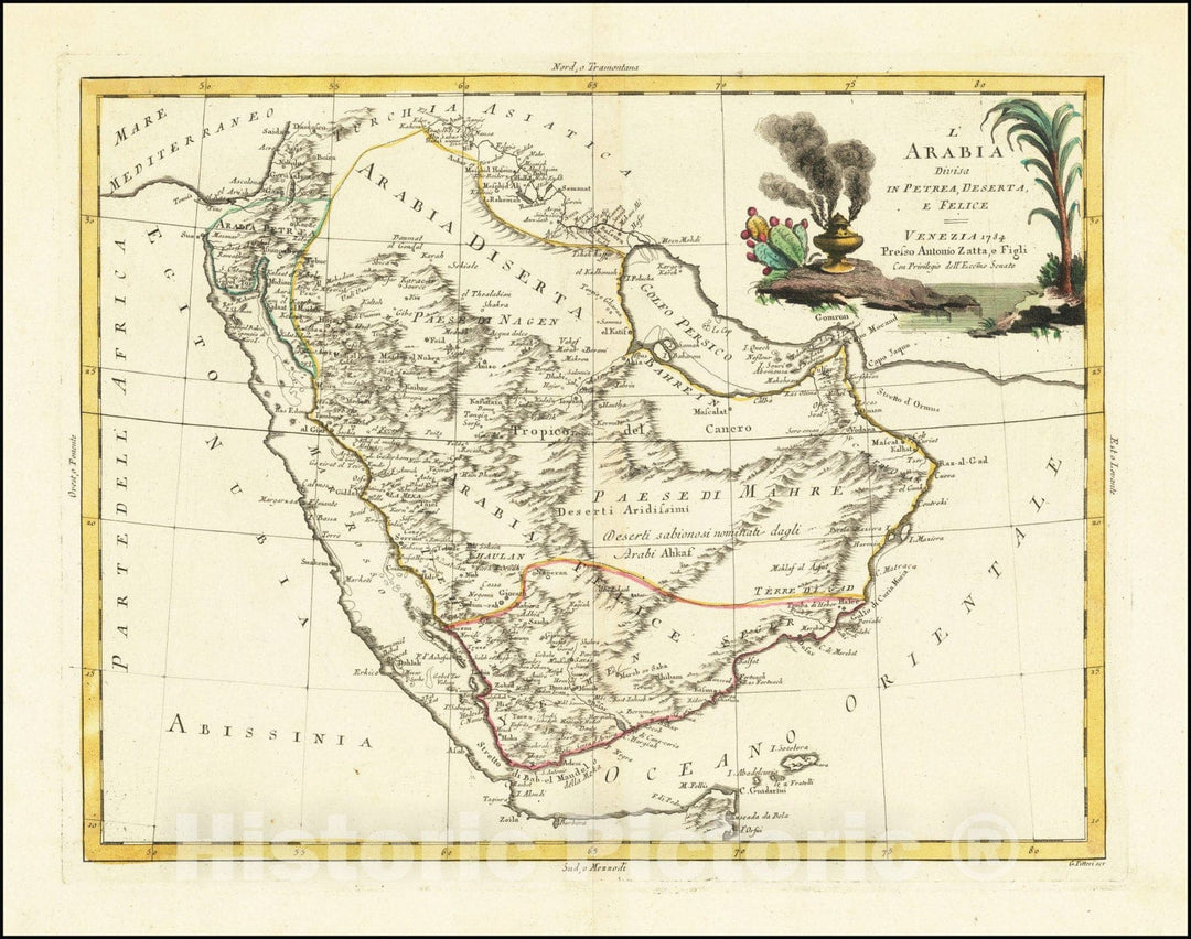 Historic Map : L'Arabia Divisa In Petrea, Deserta E Felice, 1784, 1784, Vintage Wall Art