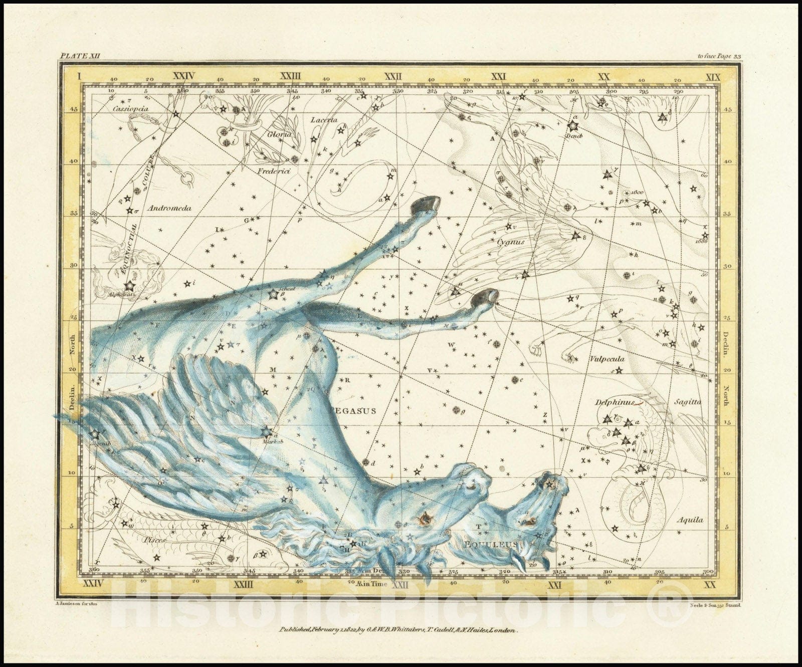 Historic Map : Pegasus and Equuleus, 1822 v2, Vintage Wall Art