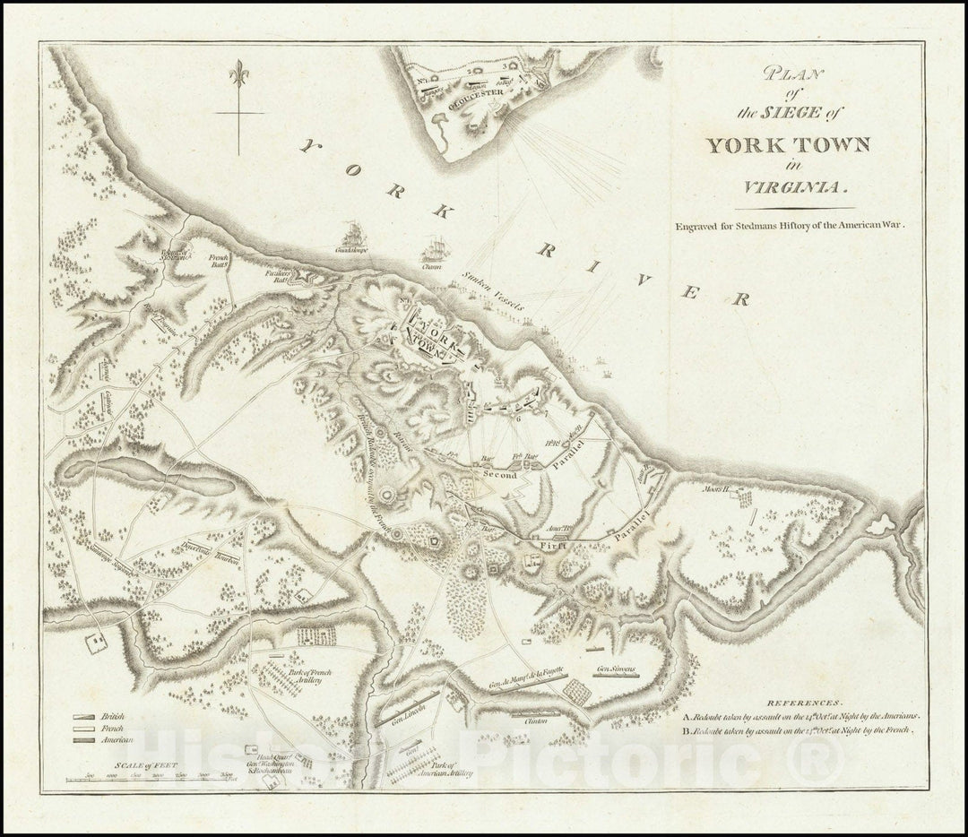 Historic Map : Plan of the Siege of York Town in Virginia,  1793, Vintage Wall Art