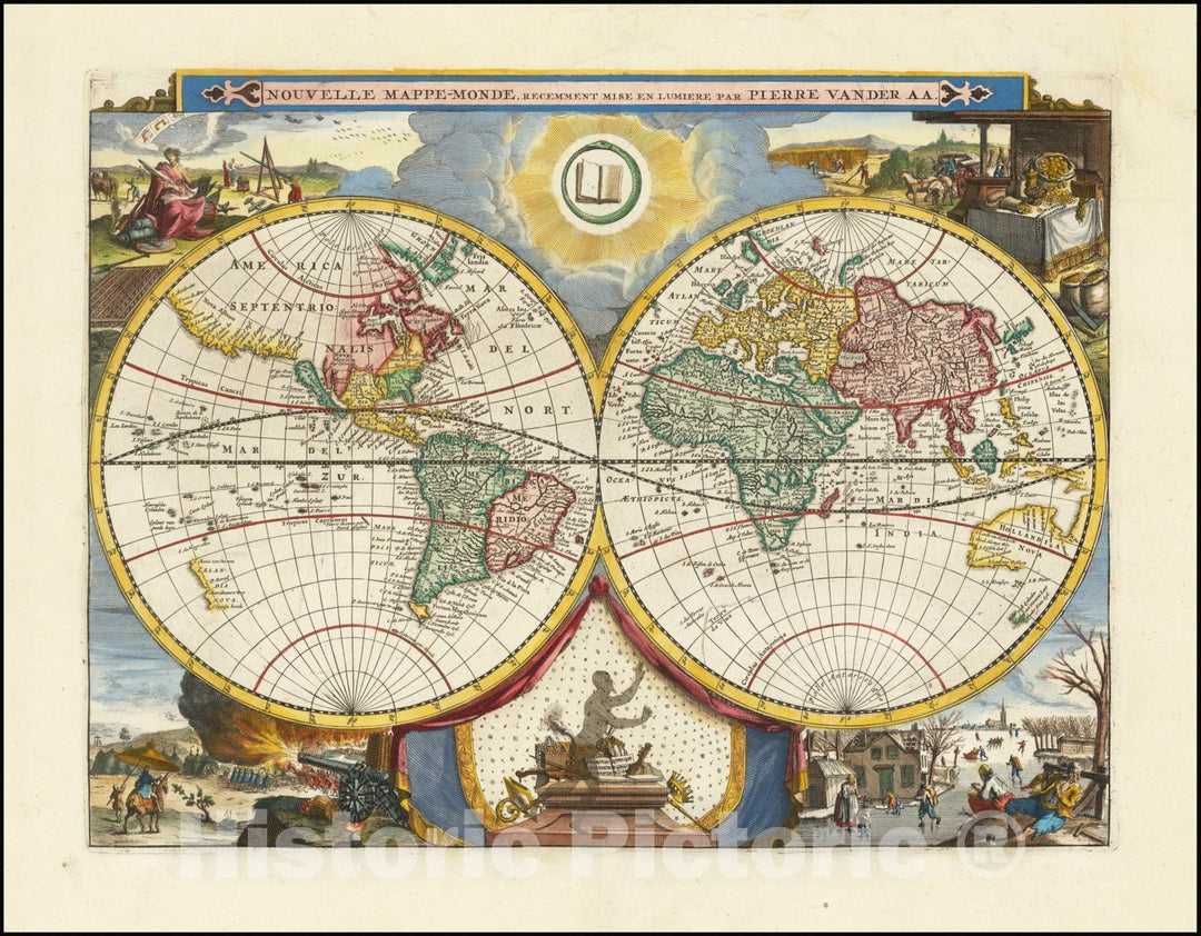 Historic Map : Nouvelle Mappe-Monde recemment mise en lumiere, 1710, Vintage Wall Art