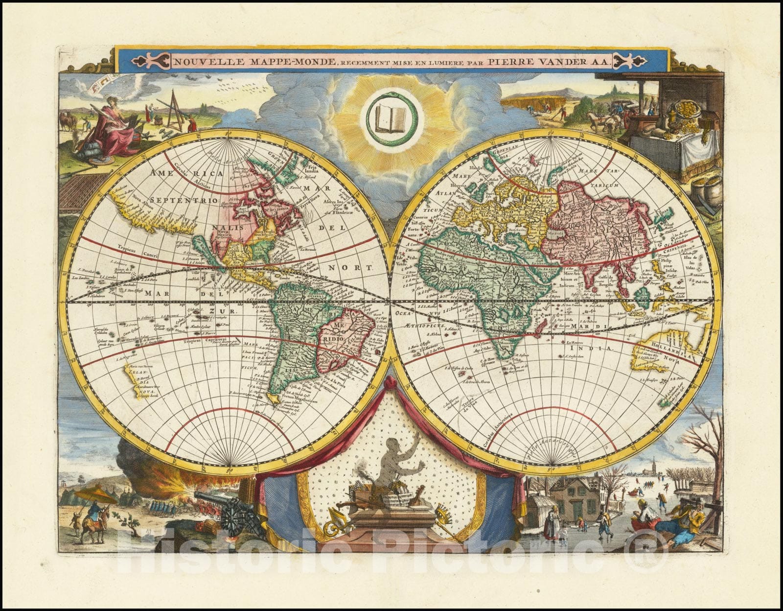 Historic Map : Nouvelle Mappe-Monde recemment mise en lumiere, 1710, Vintage Wall Art