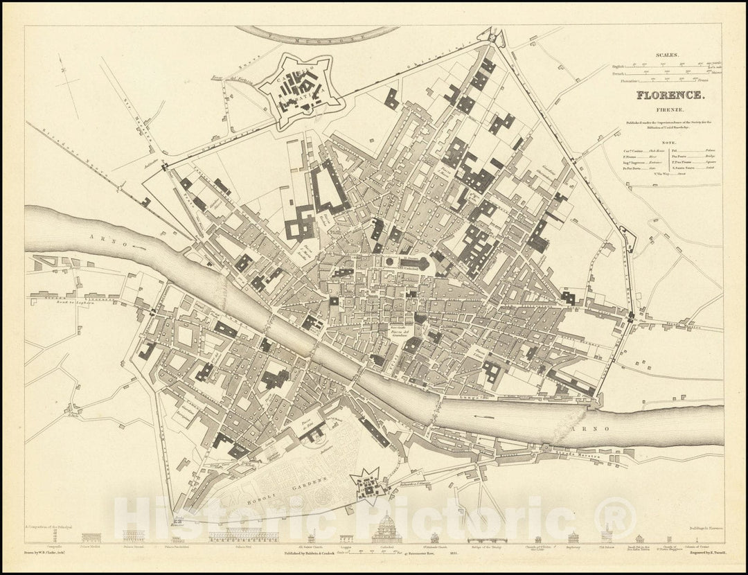 Historic Map : Florence.Firenze., 1835, Vintage Wall Art