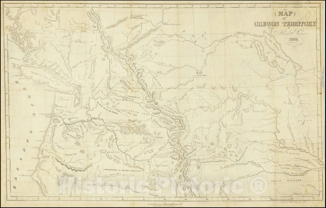 Historic Map : Oregon Territory. By Samuel Parker.1838., 1838 v1, Vintage Wall Art