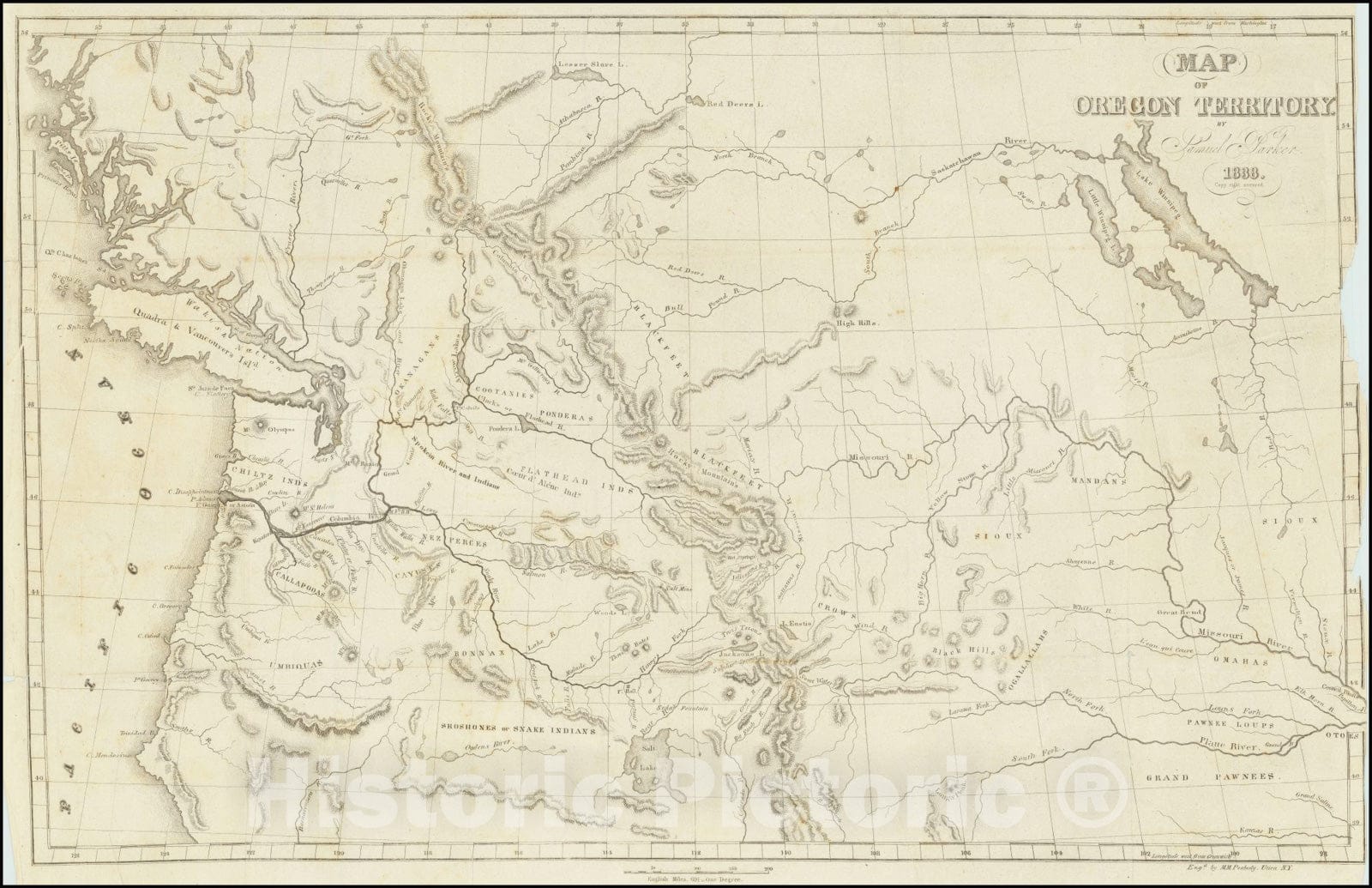 Historic Map : Oregon Territory. By Samuel Parker.1838., 1838 v2, Vintage Wall Art