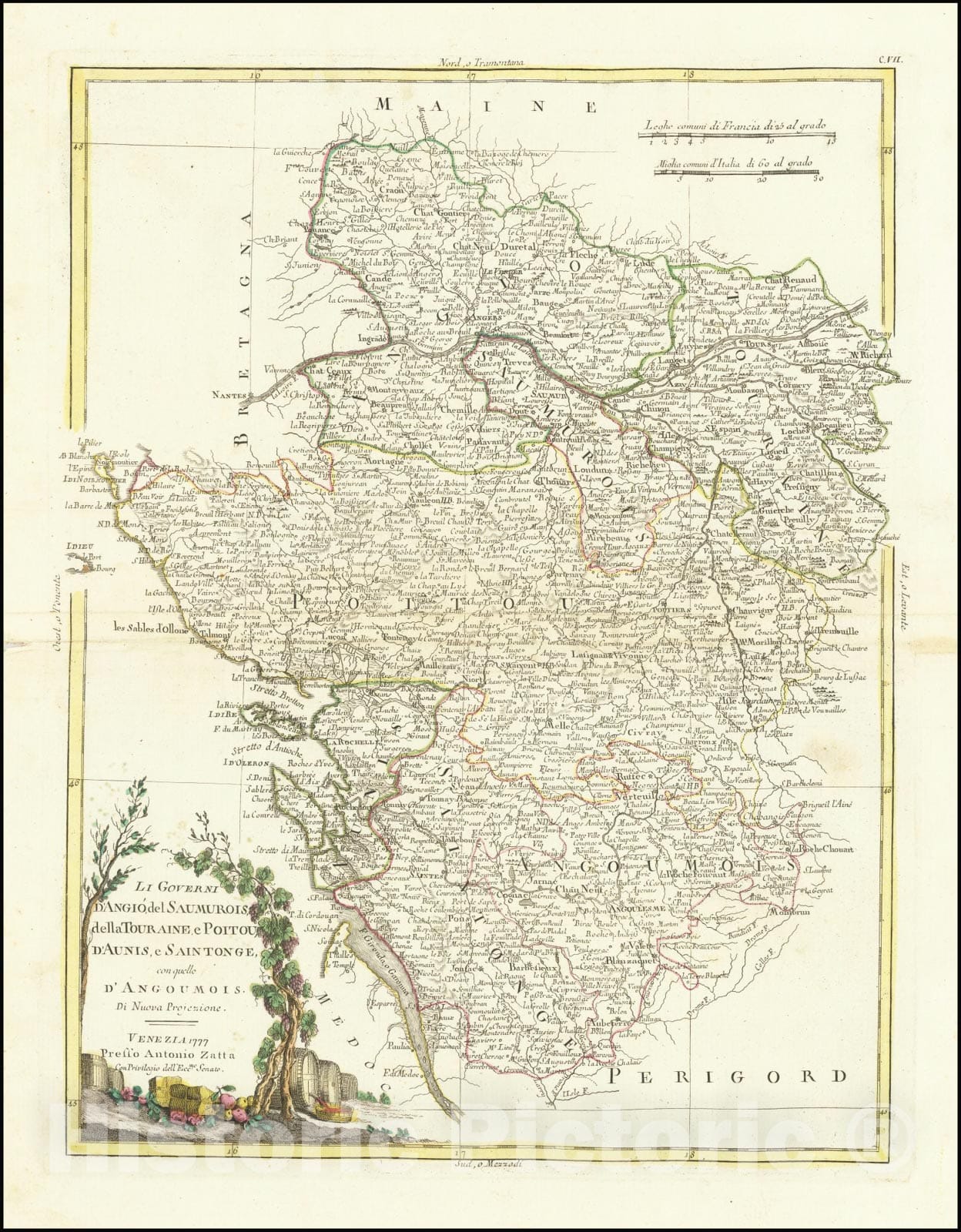 Historic Map : Li Governi i Guyenna, e Guascogna con quello di Bearn, e Bassa Navarra di nuova projezione, 1776, 1776 v2, Vintage Wall Art