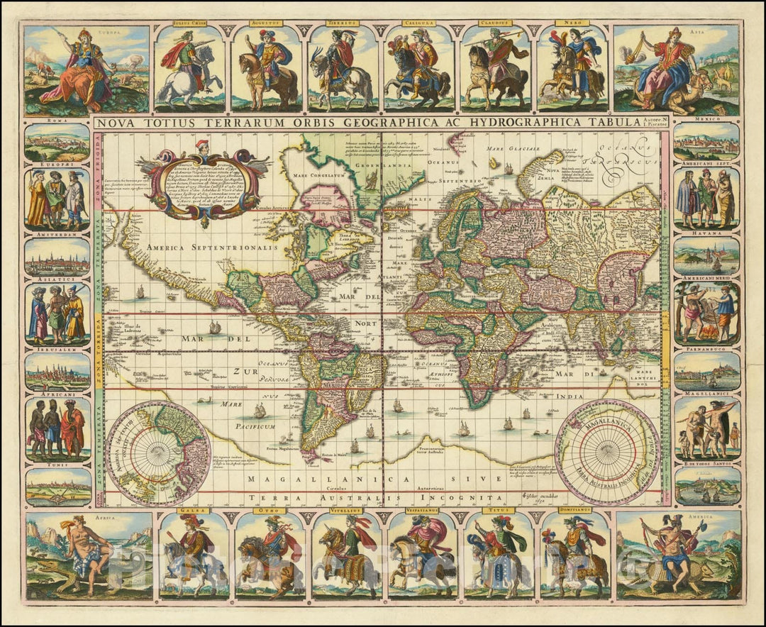 Historic Map : Nova Totius Terrarum Orbis Geographica Ac Hydrographica Tabula Autore N I Piscator, 1652, 1652, Vintage Wall Art