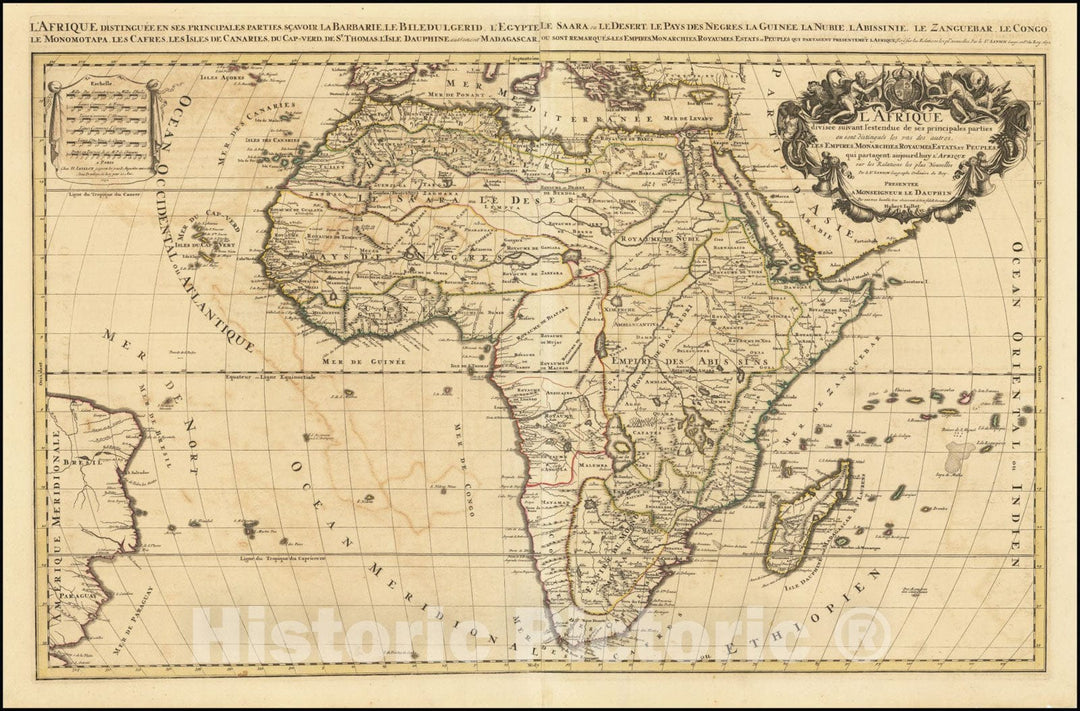 Historic Map : L'Afrique Divisee suivant l'estendue des ses principales parties,  1692 v1, Vintage Wall Art