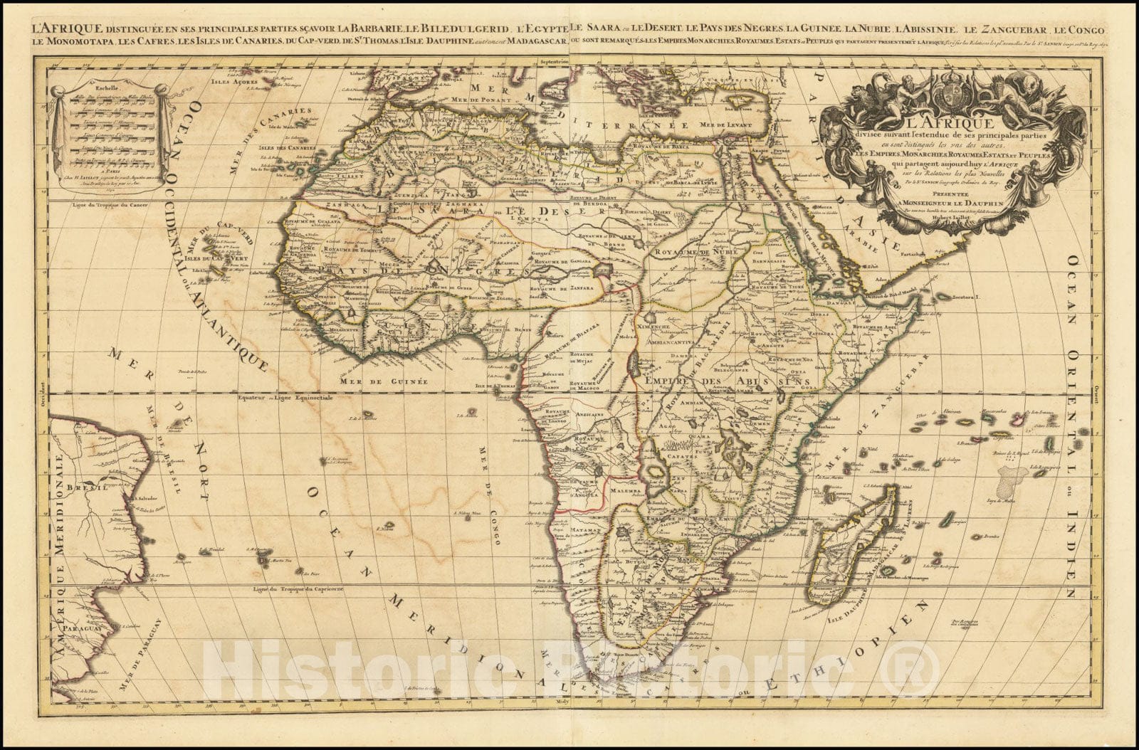 Historic Map : L'Afrique Divisee suivant l'estendue des ses principales parties,  1692 v1, Vintage Wall Art