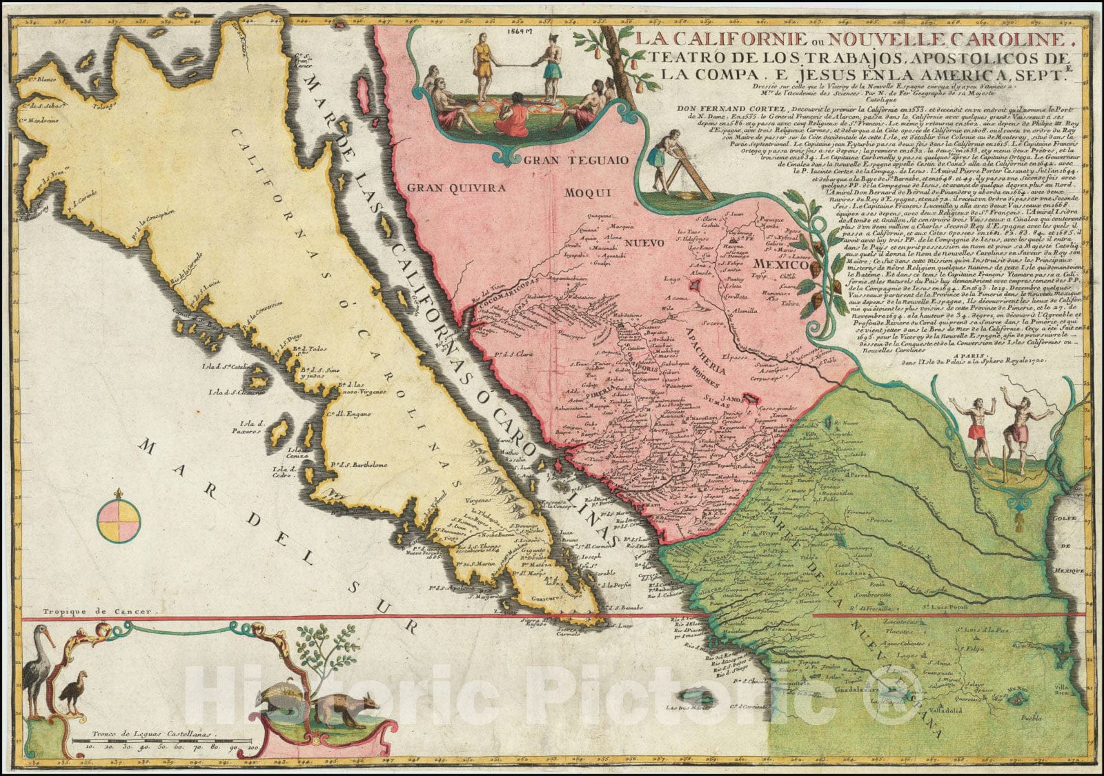 Historic Map : La Californie ou Nouvelle Caroline, Teatro De Los Trabajos Apostolicos De Compa. E. Jusus En Americae Septe., 1720, 1720, Vintage Wall Art