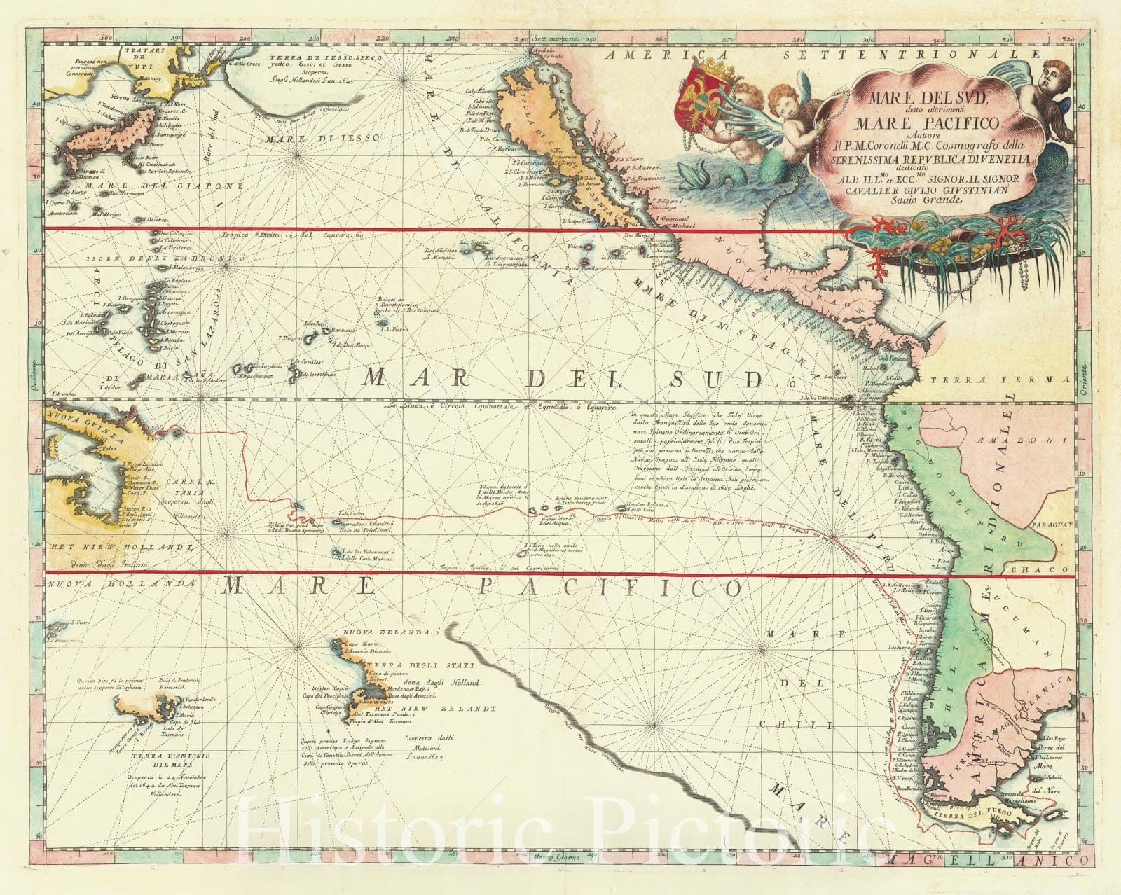Historic Map : Mare Del Sud Detto Altrimente Mare Pacifico, 1691 v2, Vintage Wall Art