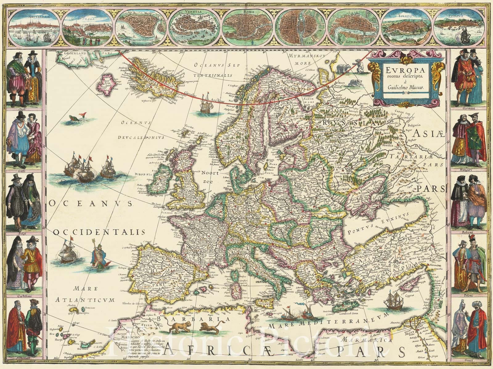 Historic Map : Europa recens descripta a Guilielmo Blaeuw, 1635, Vintage Wall Art