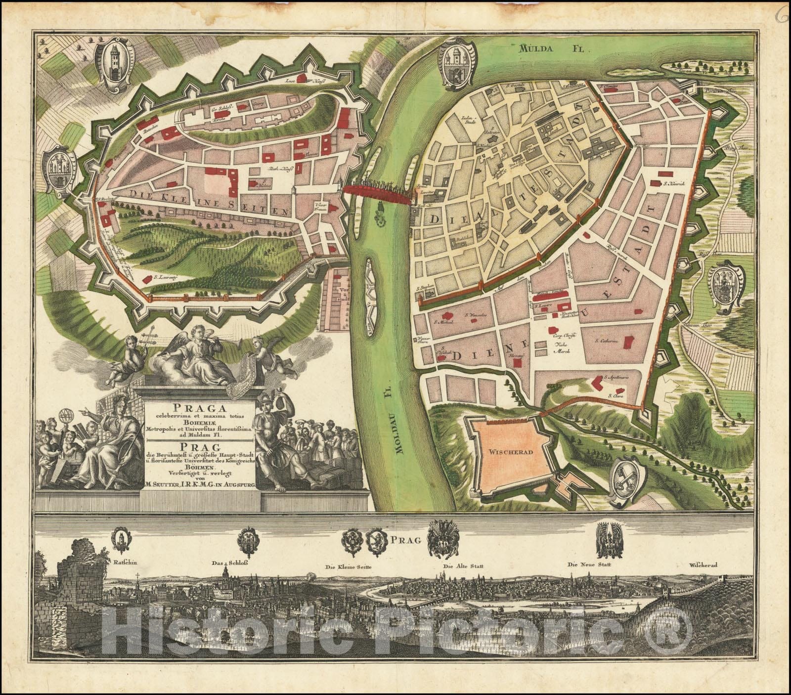 Historic Map : Praga celeberrima et maxima totius Bohemiae Metropolis et Universitas florentissima ad Muldam Fl., 1730, Vintage Wall Art