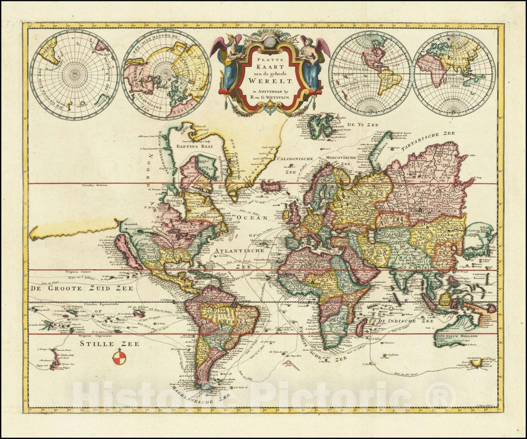 Historic Map : Platte Kaart van de Geheele Werelt,  1720, Vintage Wall Art