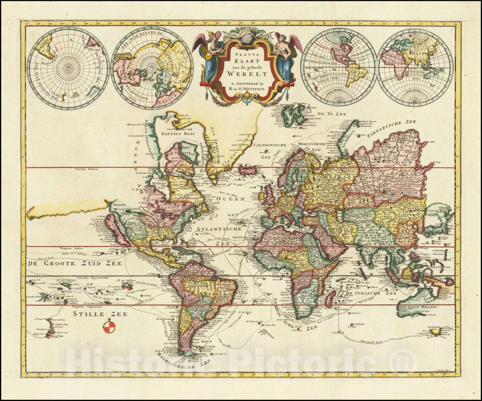 Historic Map : Platte Kaart van de Geheele Werelt,  1720, Vintage Wall Art