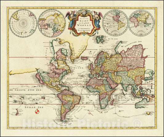 Historic Map : Platte Kaart van de Geheele Werelt,  1720, Vintage Wall Art