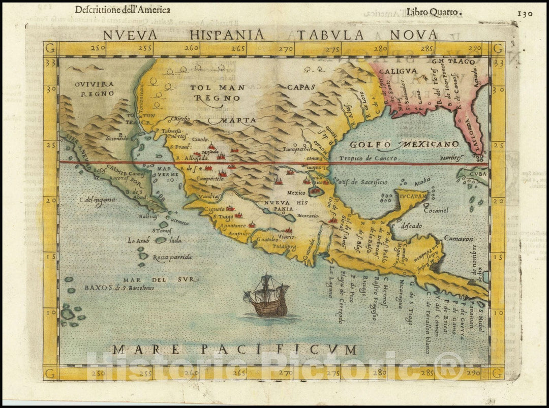 Historic Map : Nueva Hispania Tabula Nova, 1598, Vintage Wall Art