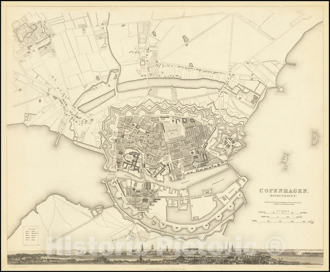 Historic Map : Copenhagen , 1837, Vintage Wall Art