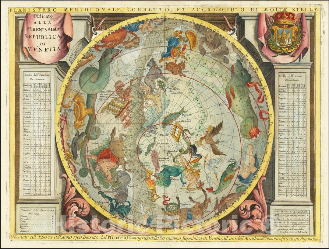 Historic Map : Planisfero Meridionale, Corretto, Et Accresciuto Di Molte Stelle,  1691, Vintage Wall Art