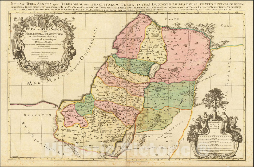 Historic Map : Iudaea seu Terra Sancta quae Hebraeorum sive Israelitarum in suas duodecim Tribus divisa secretis ab invicem Regnis Iuda et Israel,  1691, Vintage Wall Art