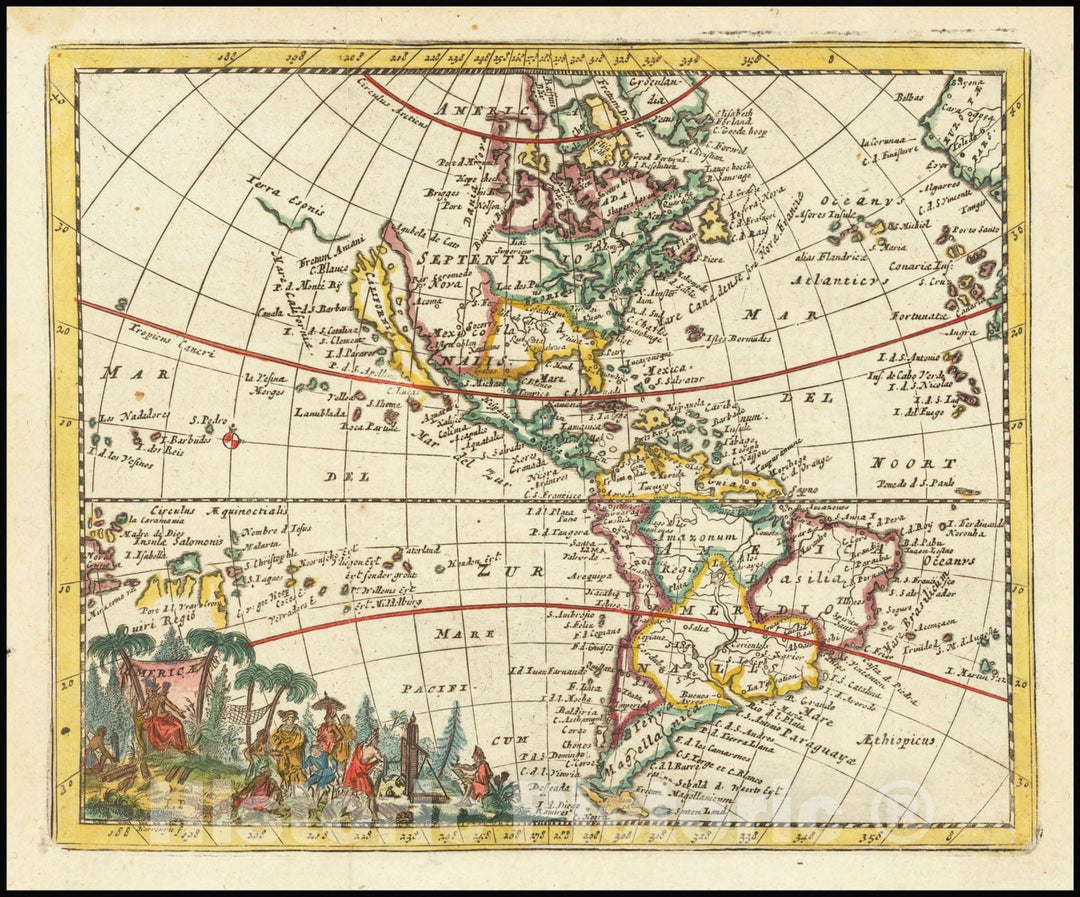 Historic Map : Americae,1692 (1709 ca), Vintage Wall Art