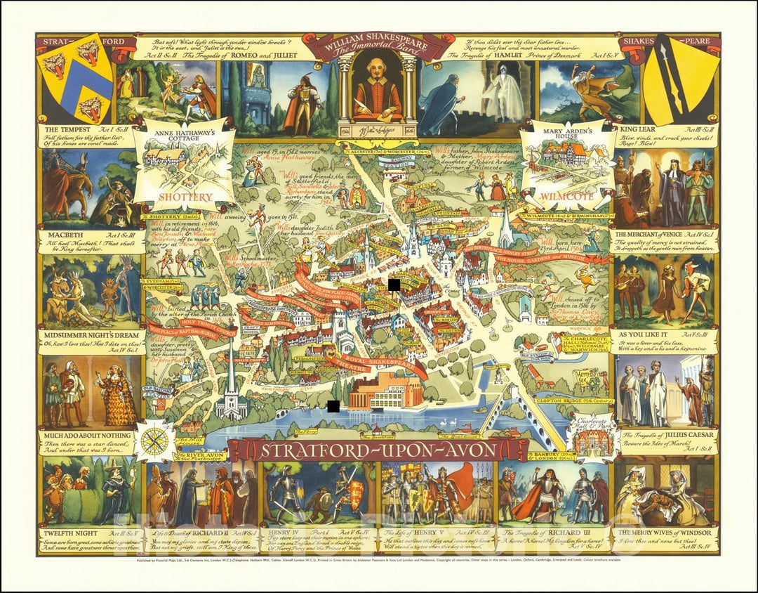Historic Map : Stratford-Upon-Avon, 1948, Vintage Wall Art