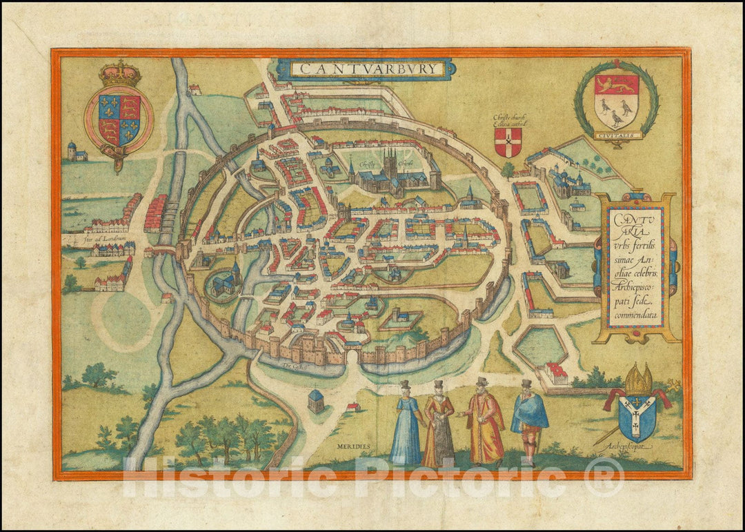 Historic Map : Cantuarbury, 1588, Vintage Wall Art