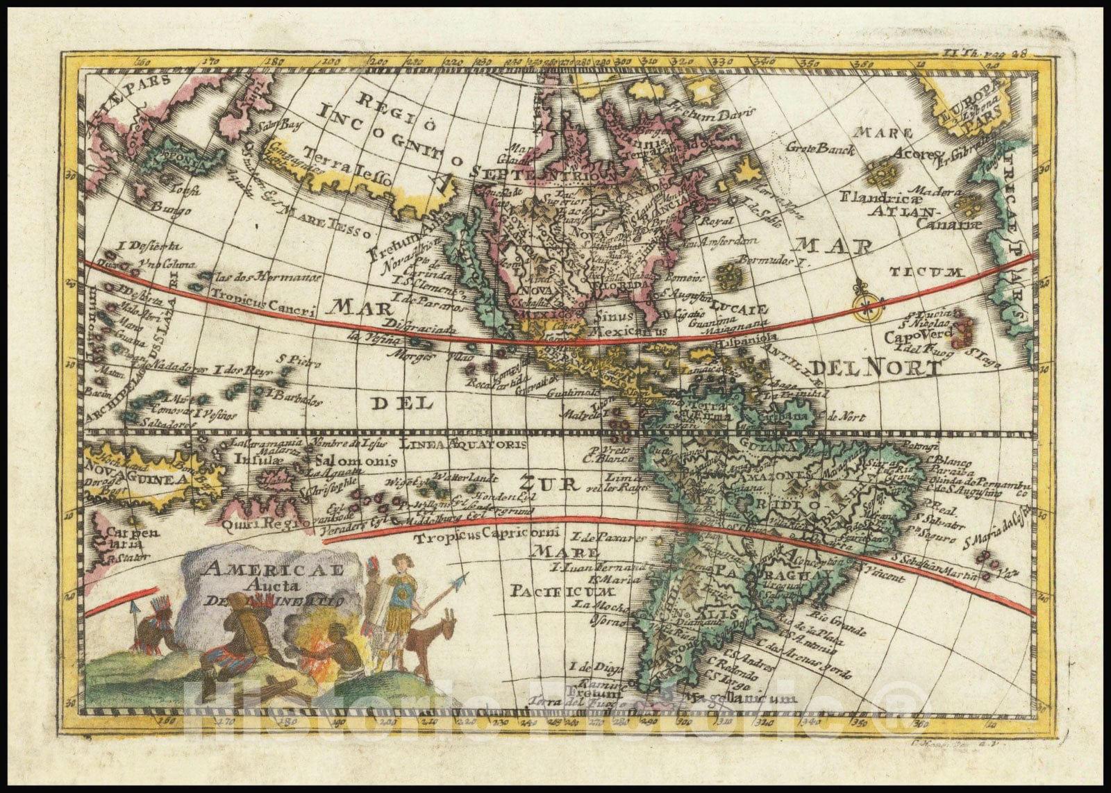 Historic Map : Americae Aucta Delineatio , 1729, Vintage Wall Art