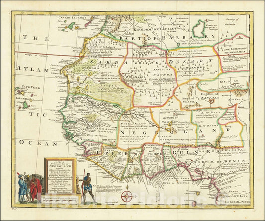 Historic Map : A New & Accurate Negroland and the Adjacent Countries also Upper Guinea, showing the Principal European Settlements & distinguishing wch. belong to England, Denmark . ., 1747, Vintage Wall Art