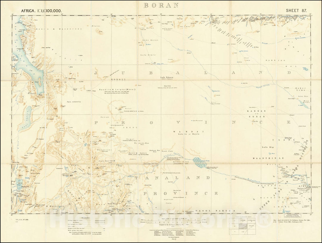 Historic Map : Kenya, Southern Ethiopia & Somalia - Jubaland and Tanaland Provinces,Boran, 1903, Vintage Wall Art