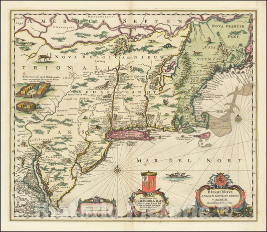 Historic Map : Belgii Novi Angliae Novae et Partis Virginiae Novissima Delineatio, 1650, Vintage Wall Art