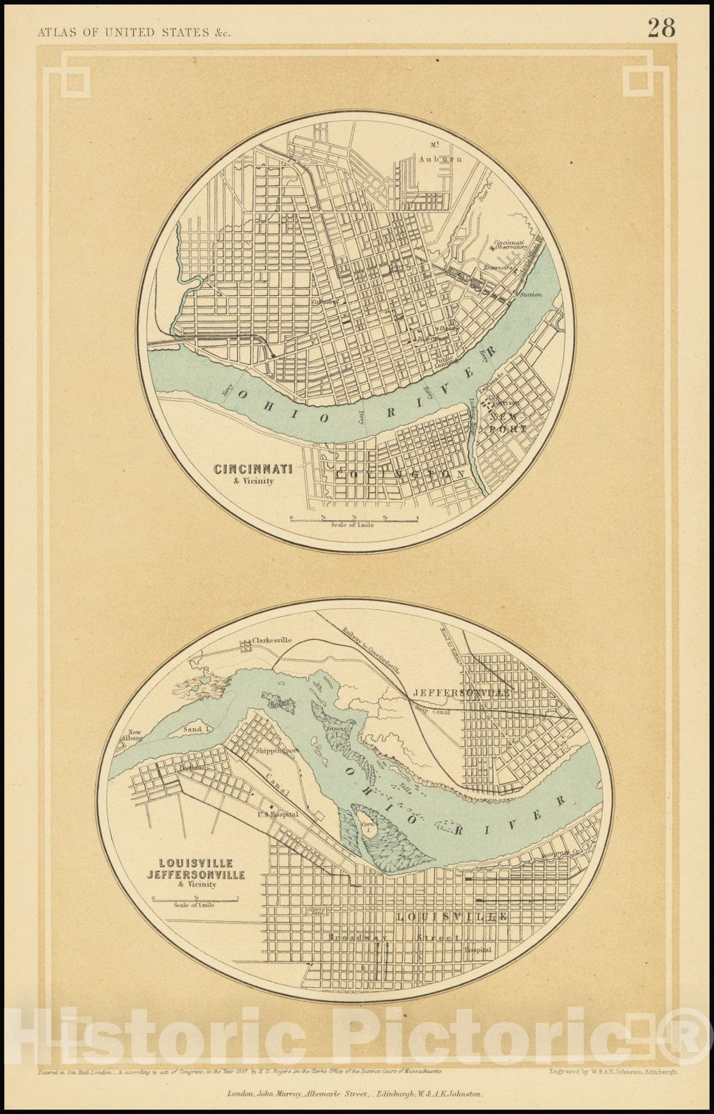 Historic Map : Cincinnati & Vicinity , and, 1857, Vintage Wall Art
