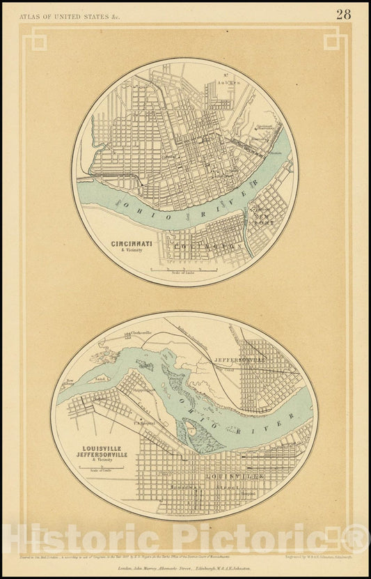 Historic Map : Cincinnati & Vicinity , and, 1857, Vintage Wall Art