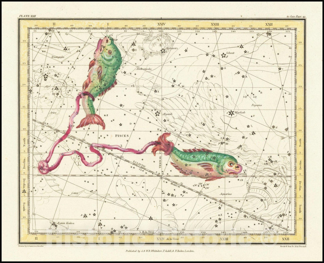 Historic Map : Pisces, 1822, Vintage Wall Art