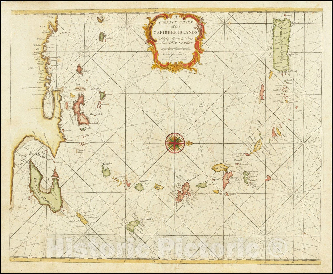 Historic Map : A Correct Chart of the Caribbee Islands,  1750, Vintage Wall Art