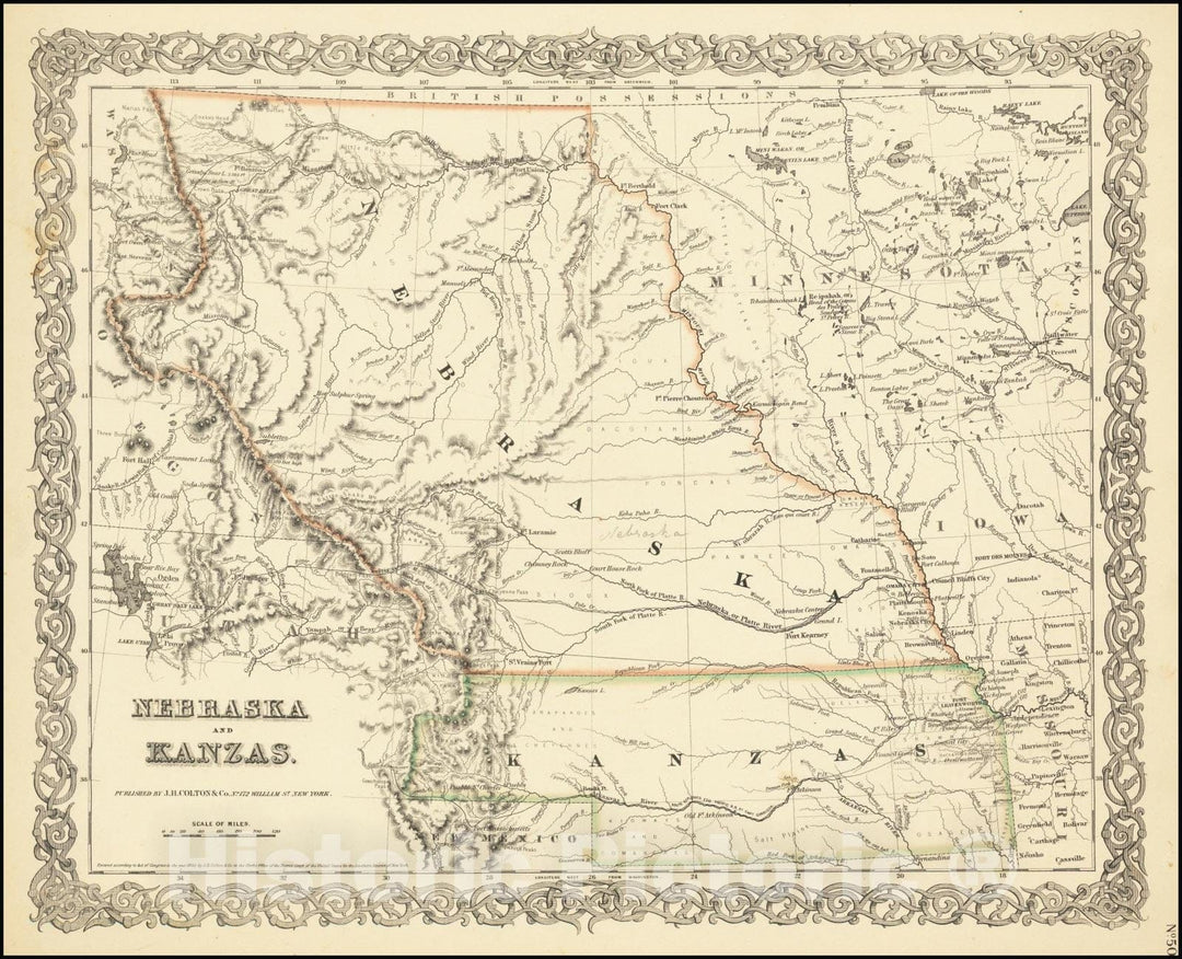 Historic Map : Nebraska and Kanzas, 1855, Vintage Wall Art