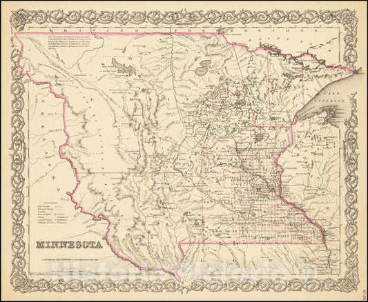 Historic Map : Minnesota , 1855, Vintage Wall Art