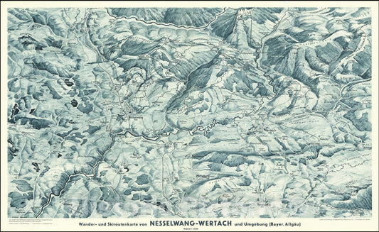 Historic Map : Wander-und Skiroutenkarte von Nesselwang Wertach und Umgebung , Bayer.AllagÃ¤u, 1950, Vintage Wall Art