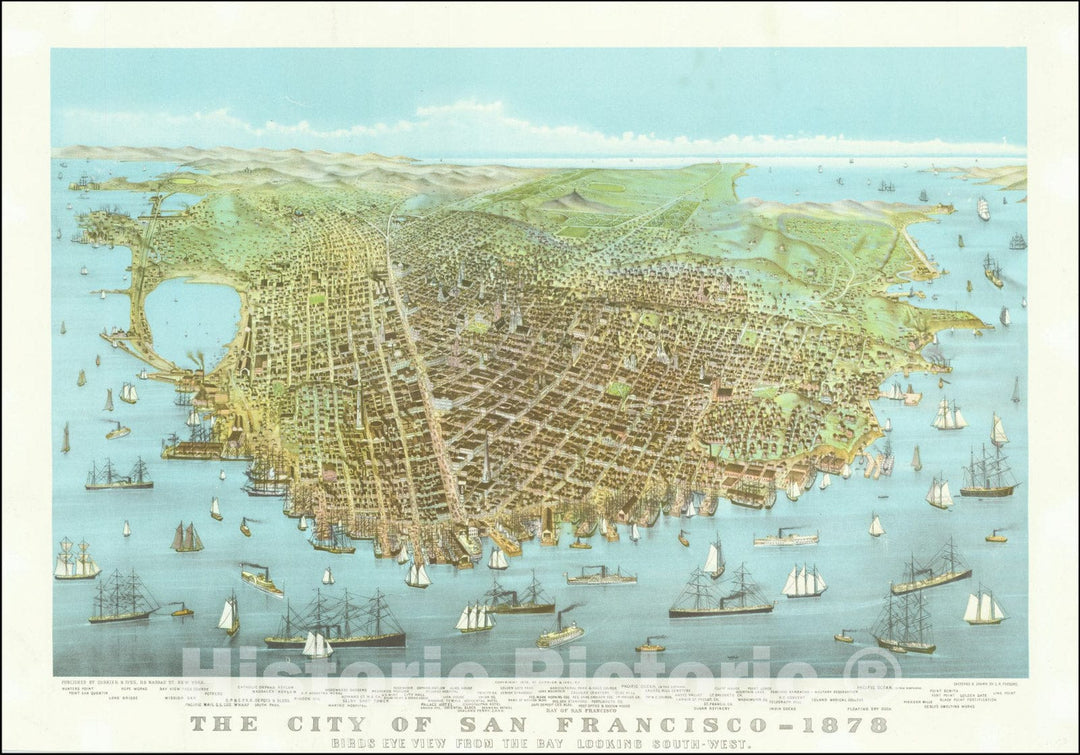Historic Map : The City of San Francisco - 1878Birdseye ViewFrom The Bay Looking South-west,1878 (1920 ca), Vintage Wall Art