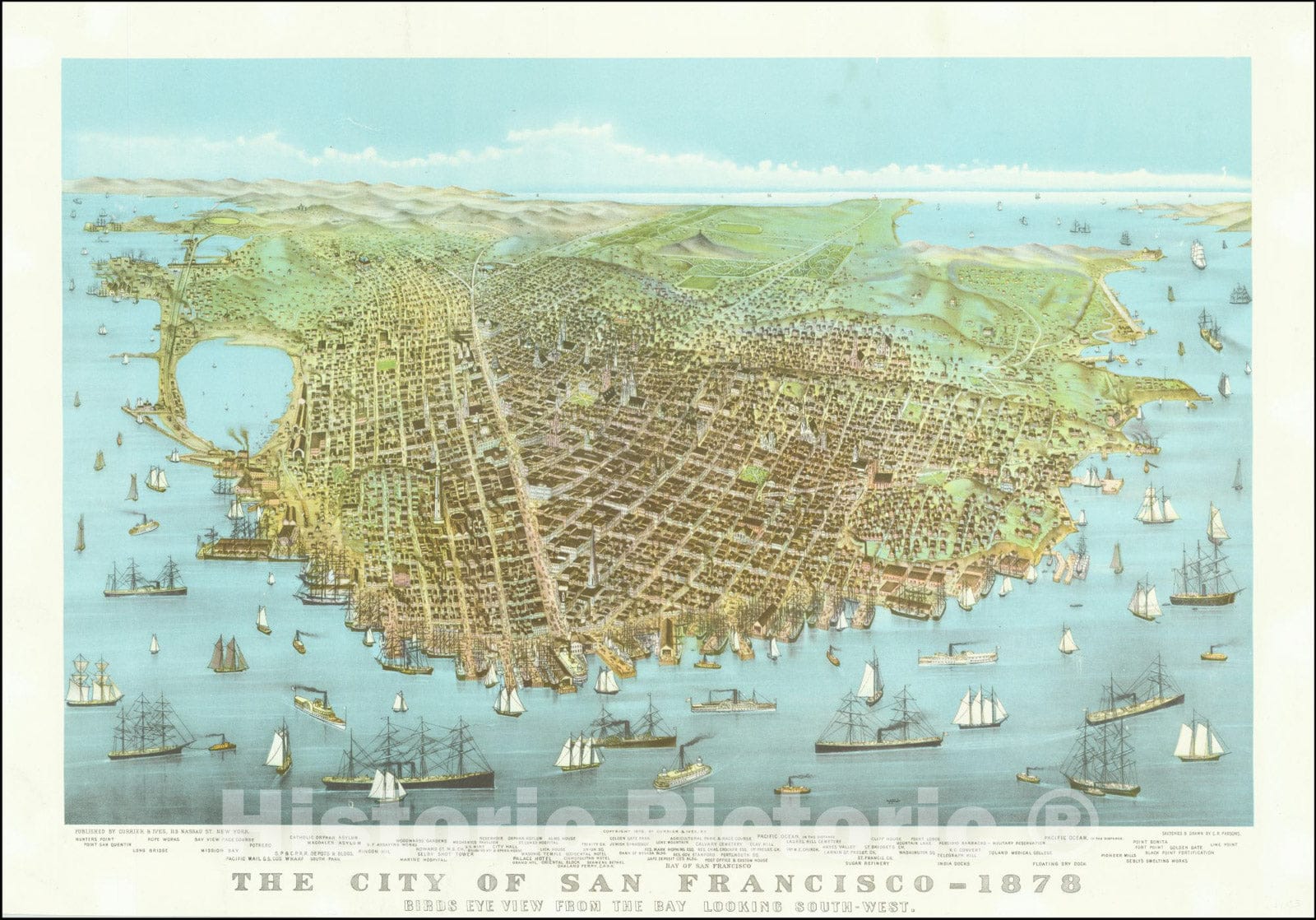 Historic Map : The City of San Francisco - 1878Birdseye ViewFrom The Bay Looking South-west,1878 (1920 ca), Vintage Wall Art