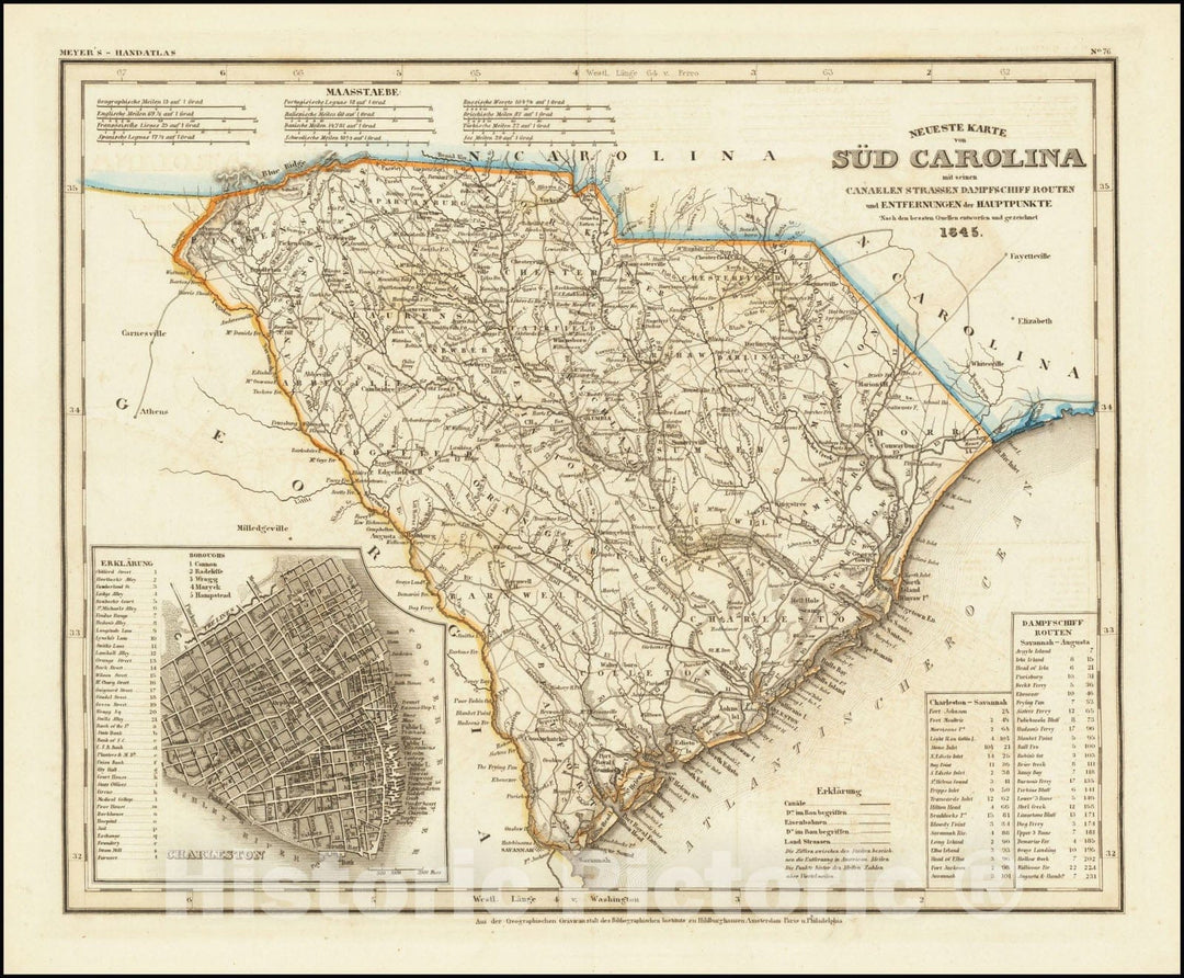 Historic Map : Neueste Karte von Sud Carolina, 1845, 1845, Vintage Wall Art