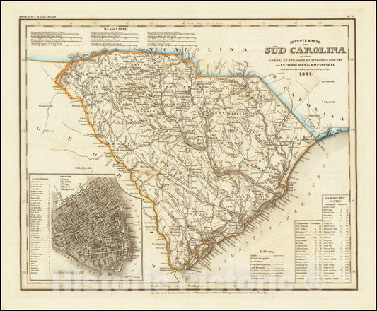 Historic Map : Neueste Karte von Sud Carolina, 1845, 1845, Vintage Wall Art