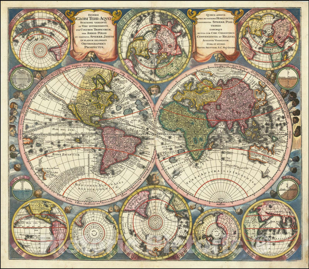 Historic Map : Diversi Globi Terr-Aquei Statione Variante Et Visu Intercedente Per Coluros Tropicorum,  1730, Vintage Wall Art