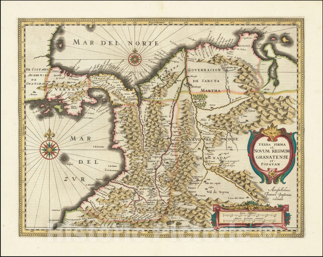 Historic Map : Terra Firma et Novum Regnum Granatense et Popayan, 1635, Vintage Wall Art