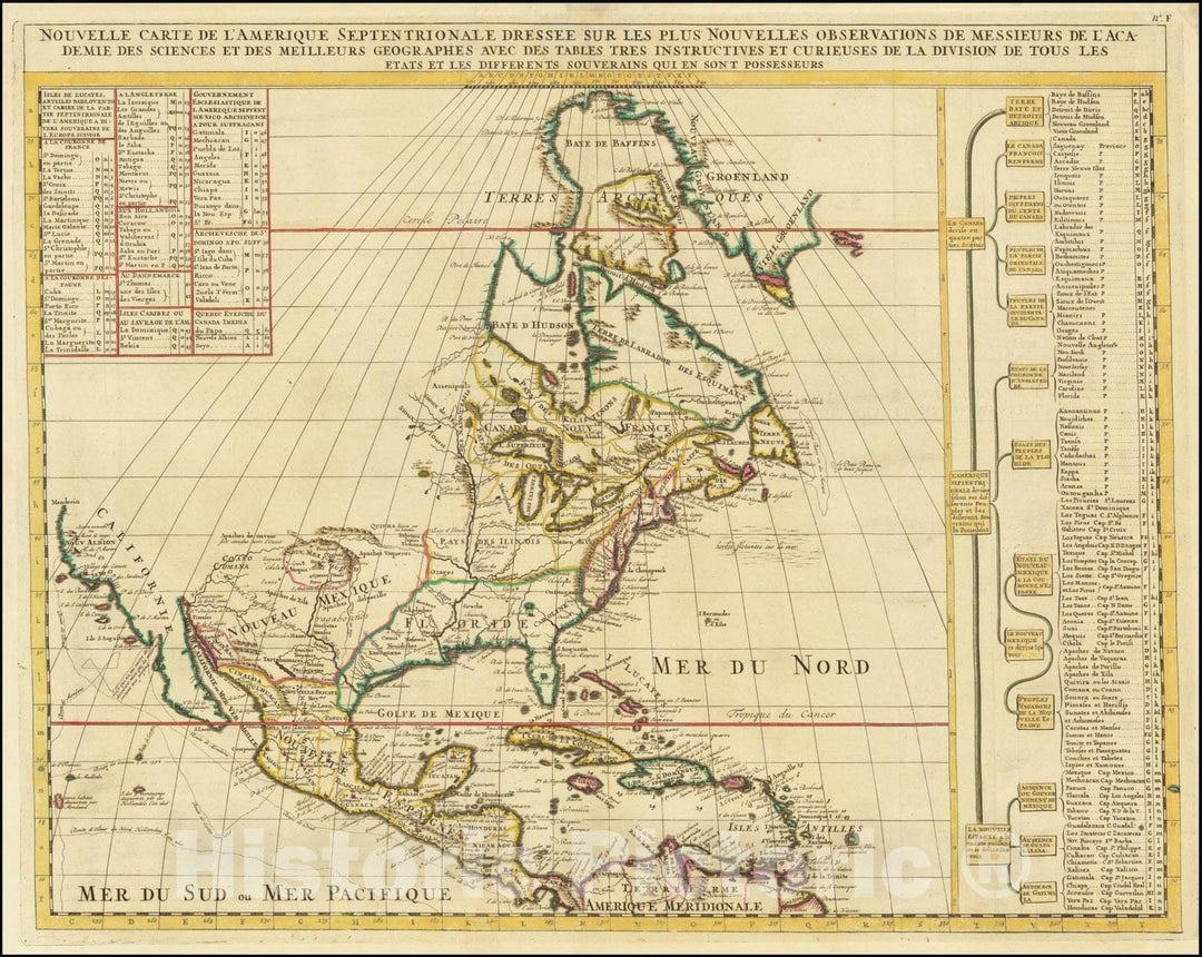 Historic Map : Nouvelle Carte De L'Amerique Septentrionale Dressee Sur Les Plus Nouvelles Observations . . , 1710, Vintage Wall Art